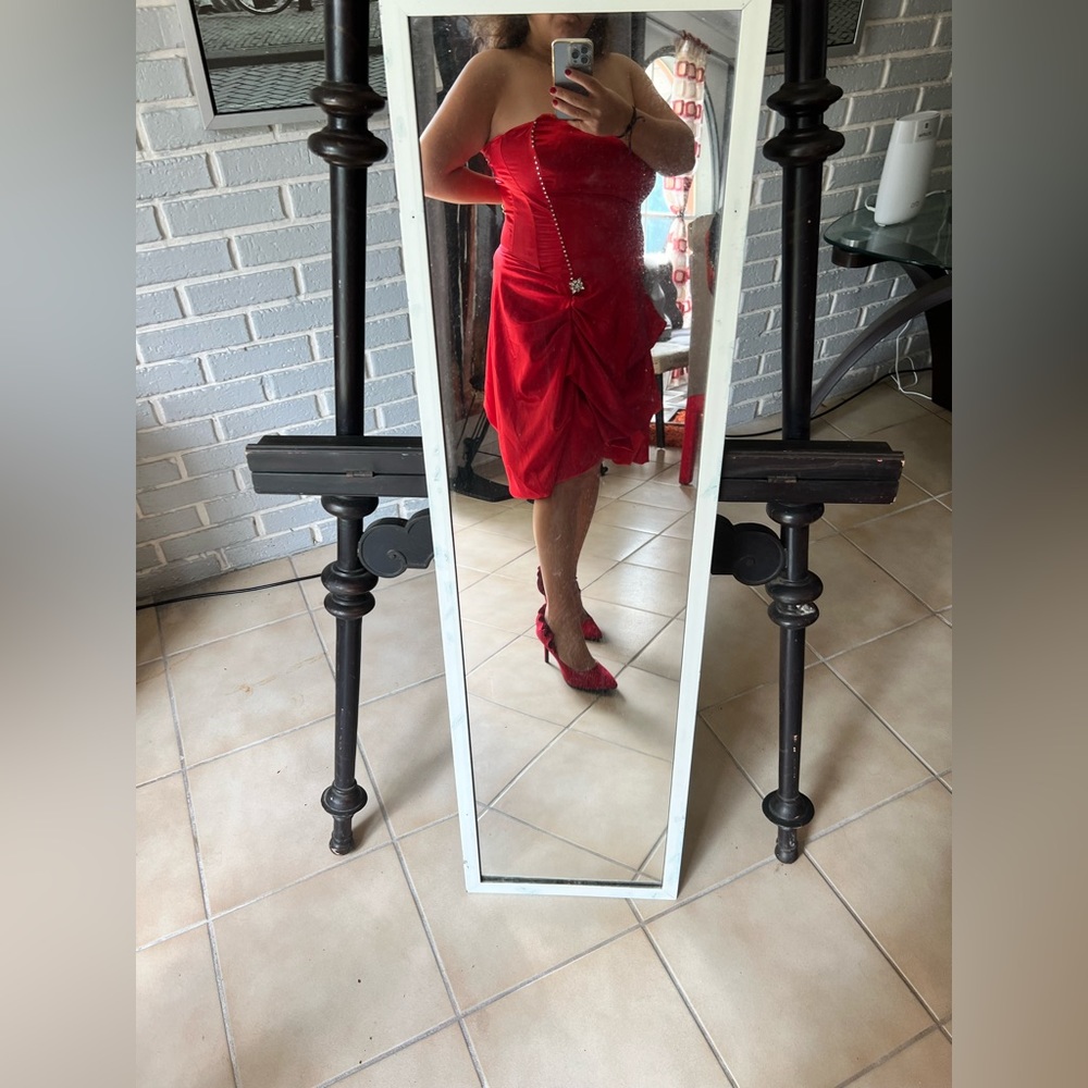Red satin Christmas mini dress